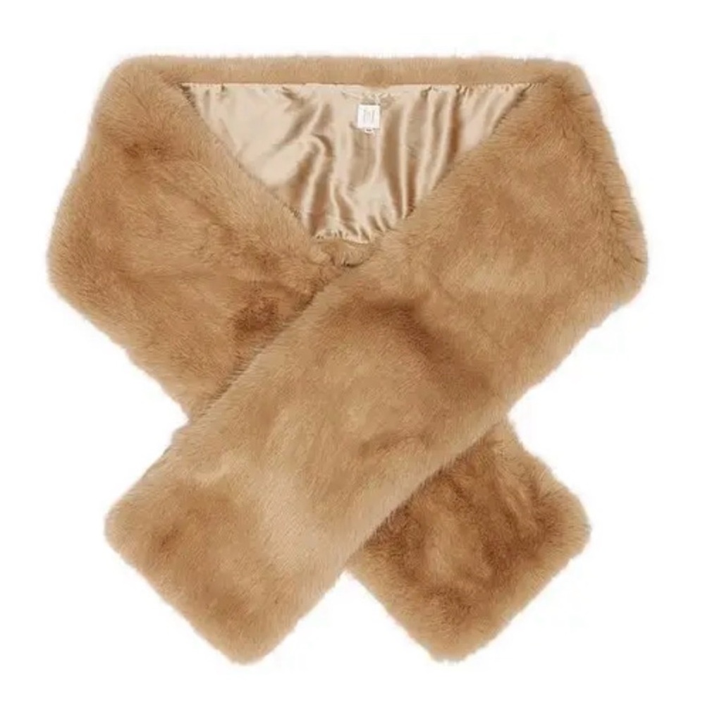 Helsa Faux Fur Shawl Scarf in Tan
